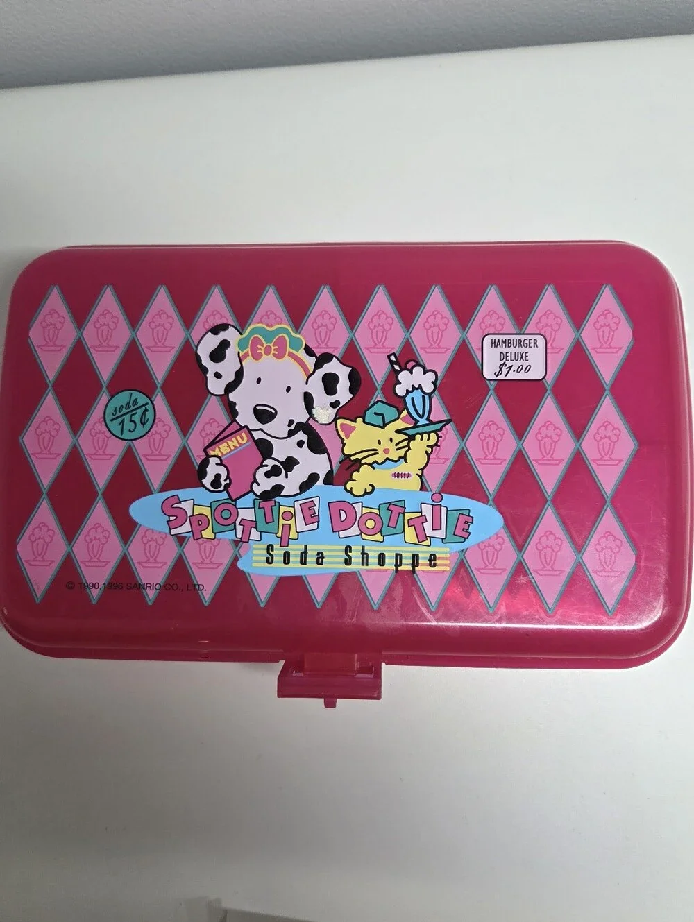 Vintage Sanrio Spottie Dottie Pink Plastic Pencil Box w/ Tray 1996 - NO LOCK